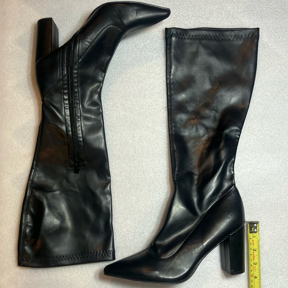 Black PU knee boots. New with details.